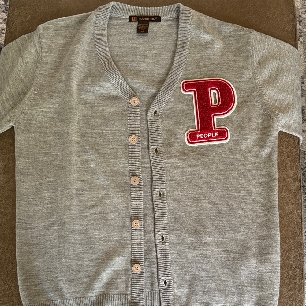 Harriton Vintage Style Letter Cardigan Sweater with Red Patch